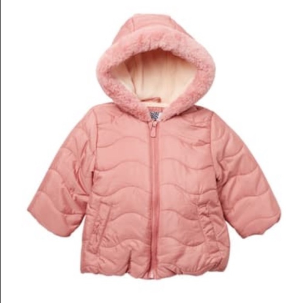 Kensie Girl Baby Pink Faux Fur Trim Puffer Jacket